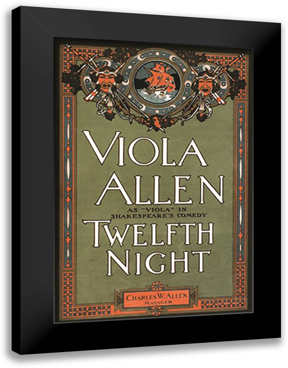 Twelfth Night 16x22 Black Modern Wood Framed Art Print Poster by Strobridge Litho Co.