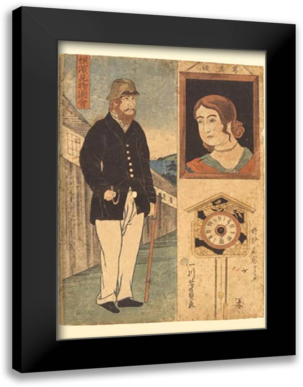 Sights in Yokohama 16x22 Black Modern Wood Framed Art Print Poster by Utagawa, Yoshikazu