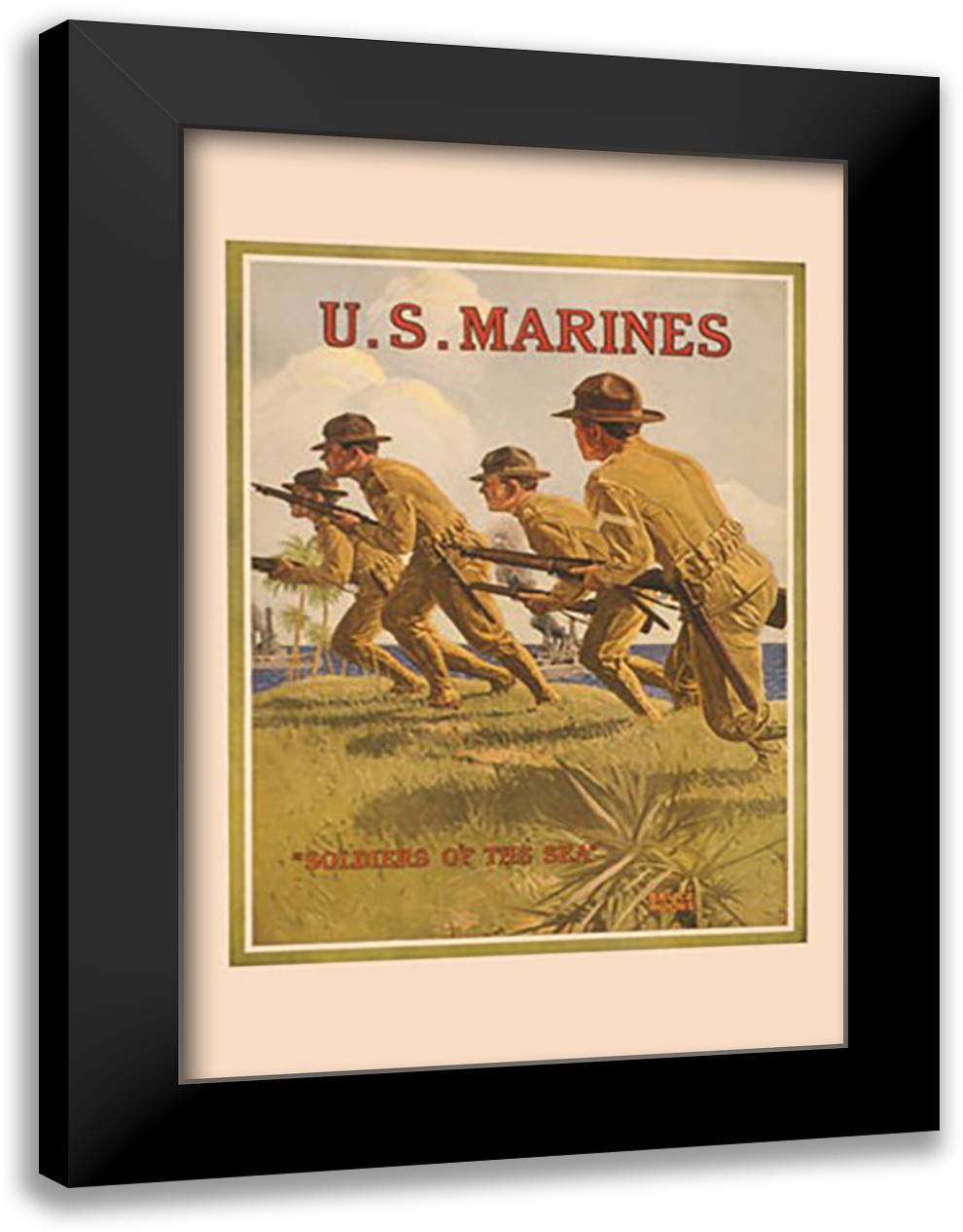 U.S. Marines "Soldiers of the Sea" 16x22 Black Modern Wood Framed Art Print Poster