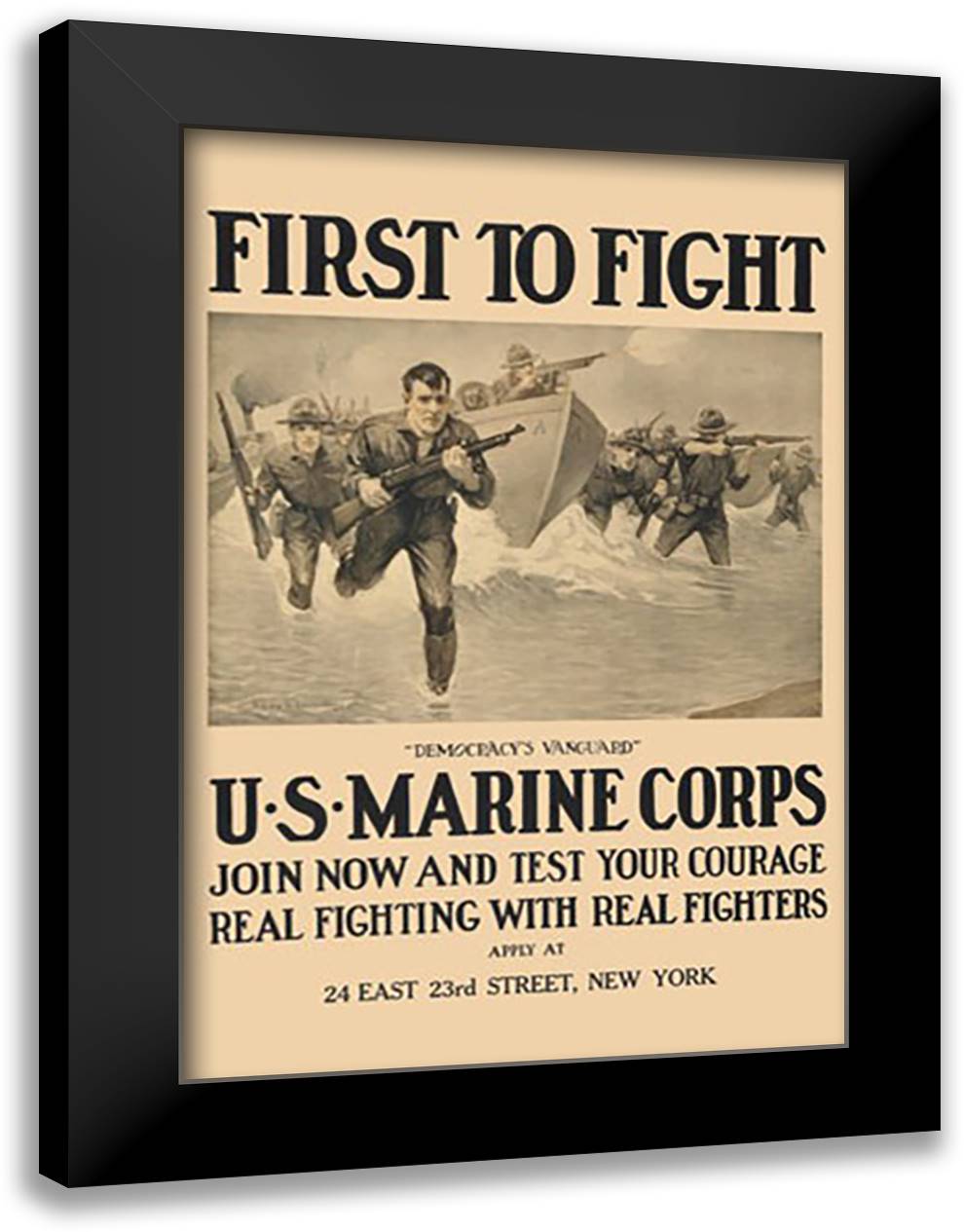 Democracy's Vanguard - Join Now and test your courage 16x22 Black Modern Wood Framed Art Print Poster by Riesenberg, Sidney H.