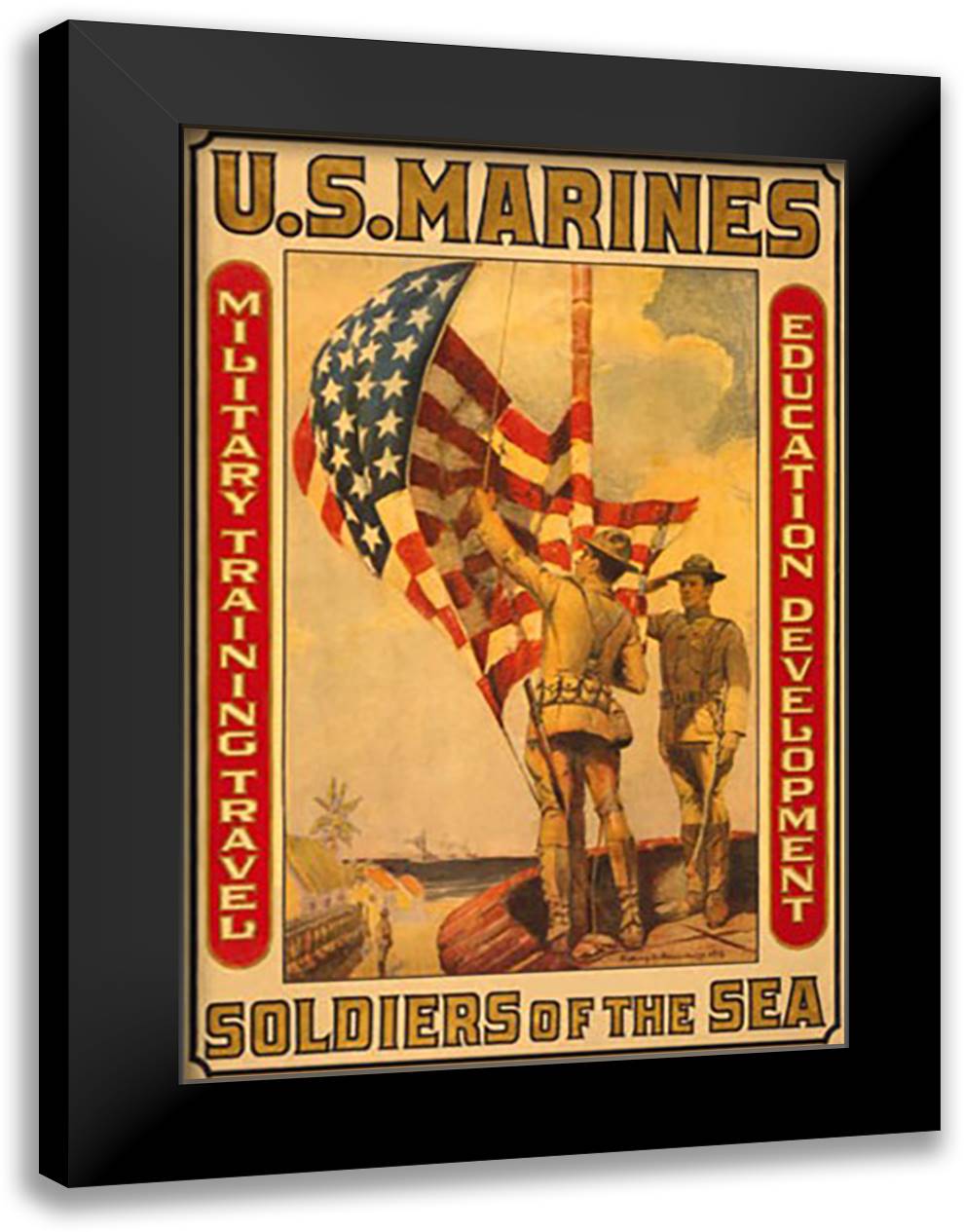 Soldiers of the Sea; Military Training Travel Education Development 16x22 Black Modern Wood Framed Art Print Poster by Riesenberg, Sidney H.