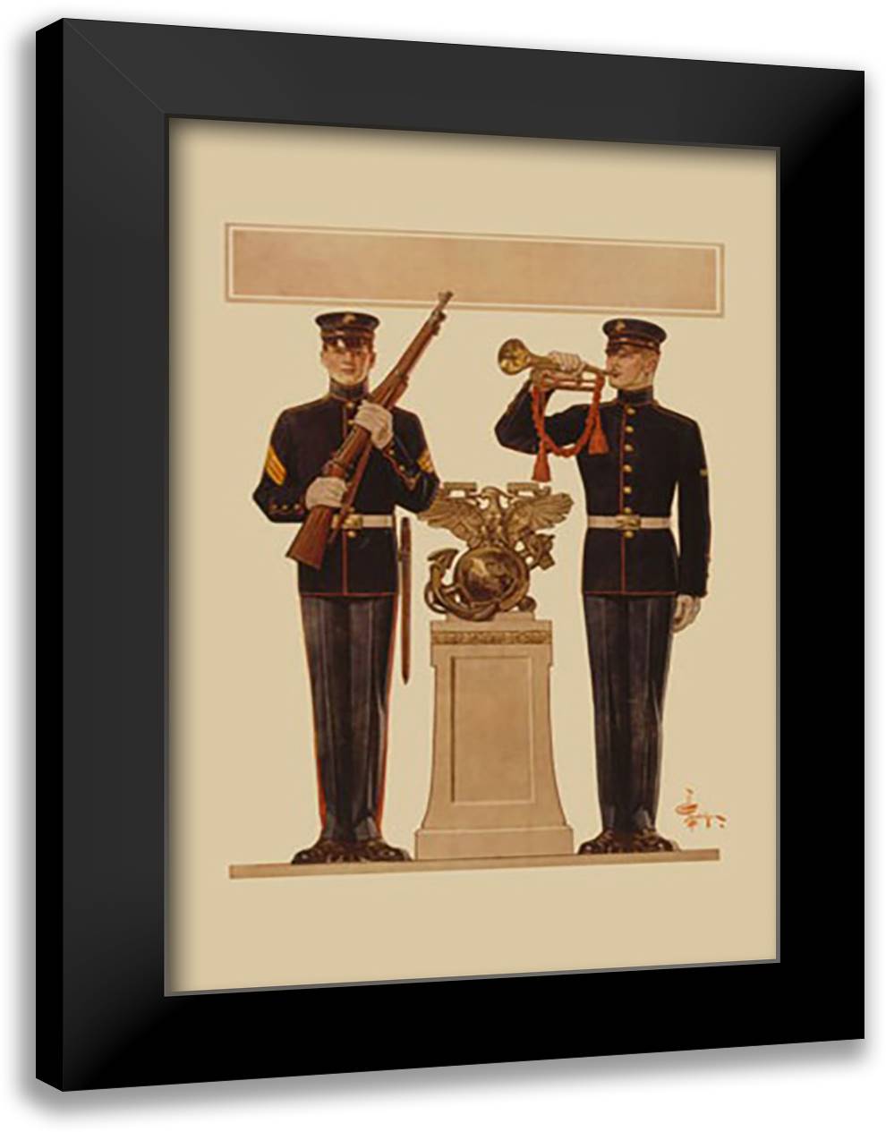 Two Marines 16x22 Black Modern Wood Framed Art Print Poster by Leyendecker