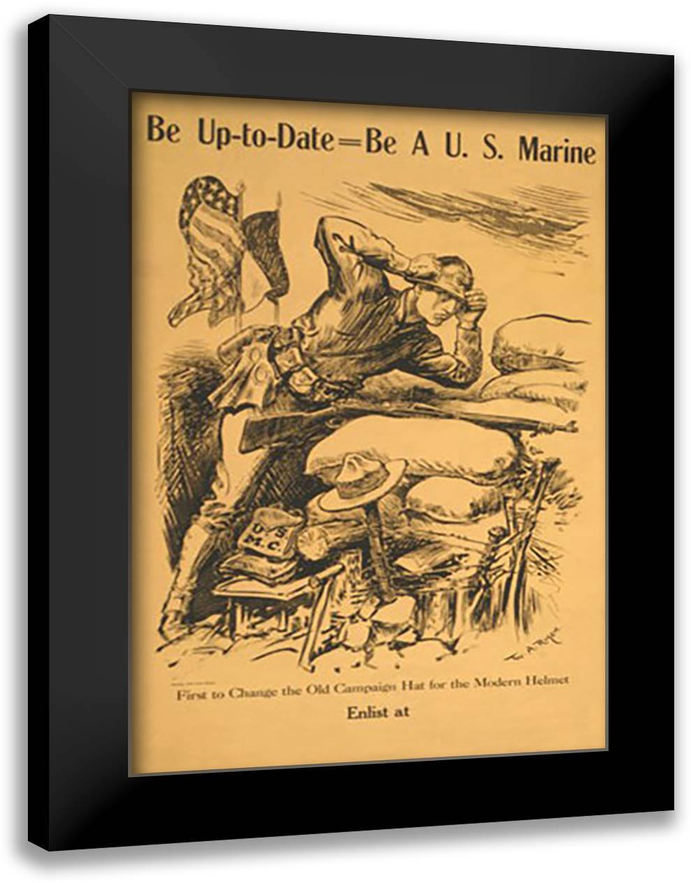 Be Up-to-date - Be a US Marine 16x22 Black Modern Wood Framed Art Print Poster by Rogers, William Allen