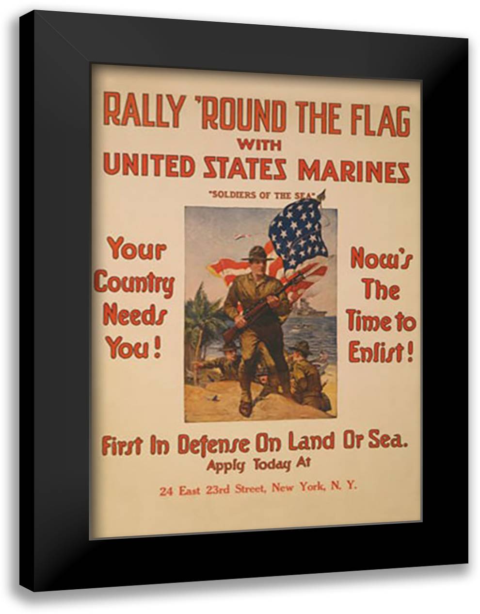 Rally 'round the flag with the United States Marines 16x22 Black Modern Wood Framed Art Print Poster by Riesenberg, Sidney H.