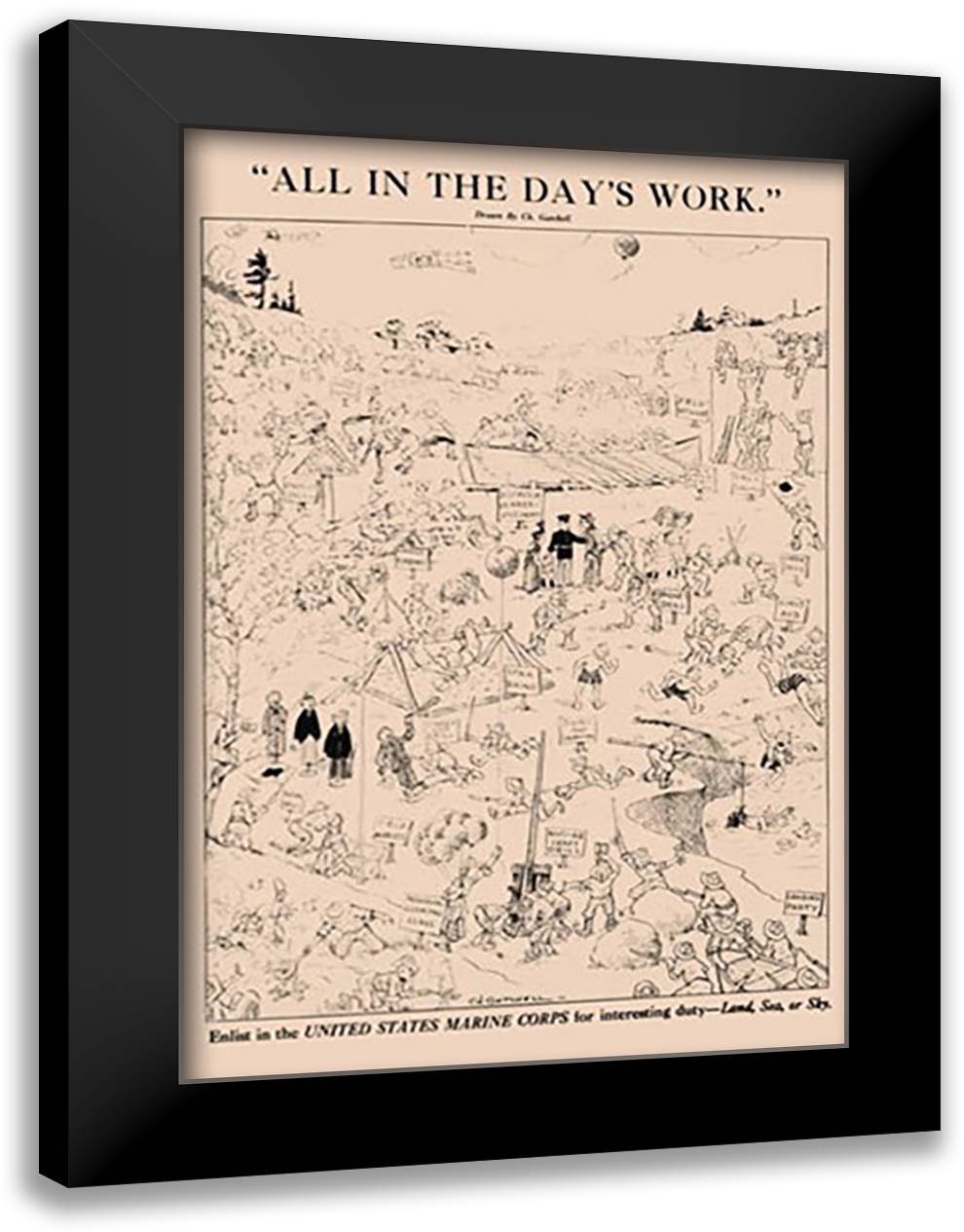 All in the day's Work Enlist in the United States Marine Corps 16x22 Black Modern Wood Framed Art Print Poster by Gatchell, Charles