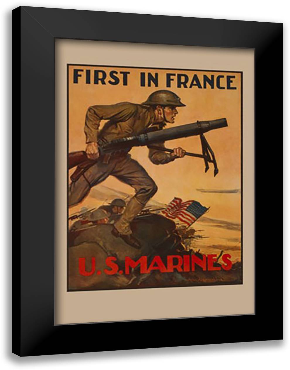 First in France - U.S. Marines 16x22 Black Modern Wood Framed Art Print Poster by Coughlin, John A.