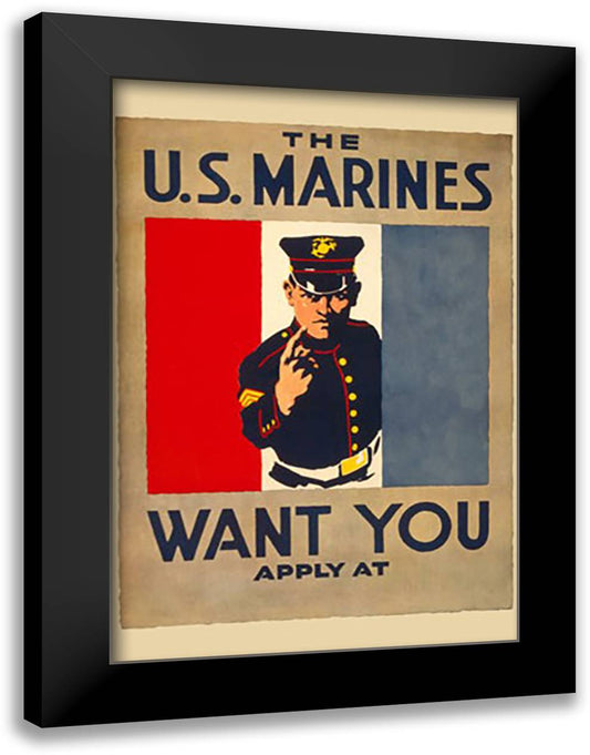 The U.S. Marines Want You 16x22 Black Modern Wood Framed Art Print Poster