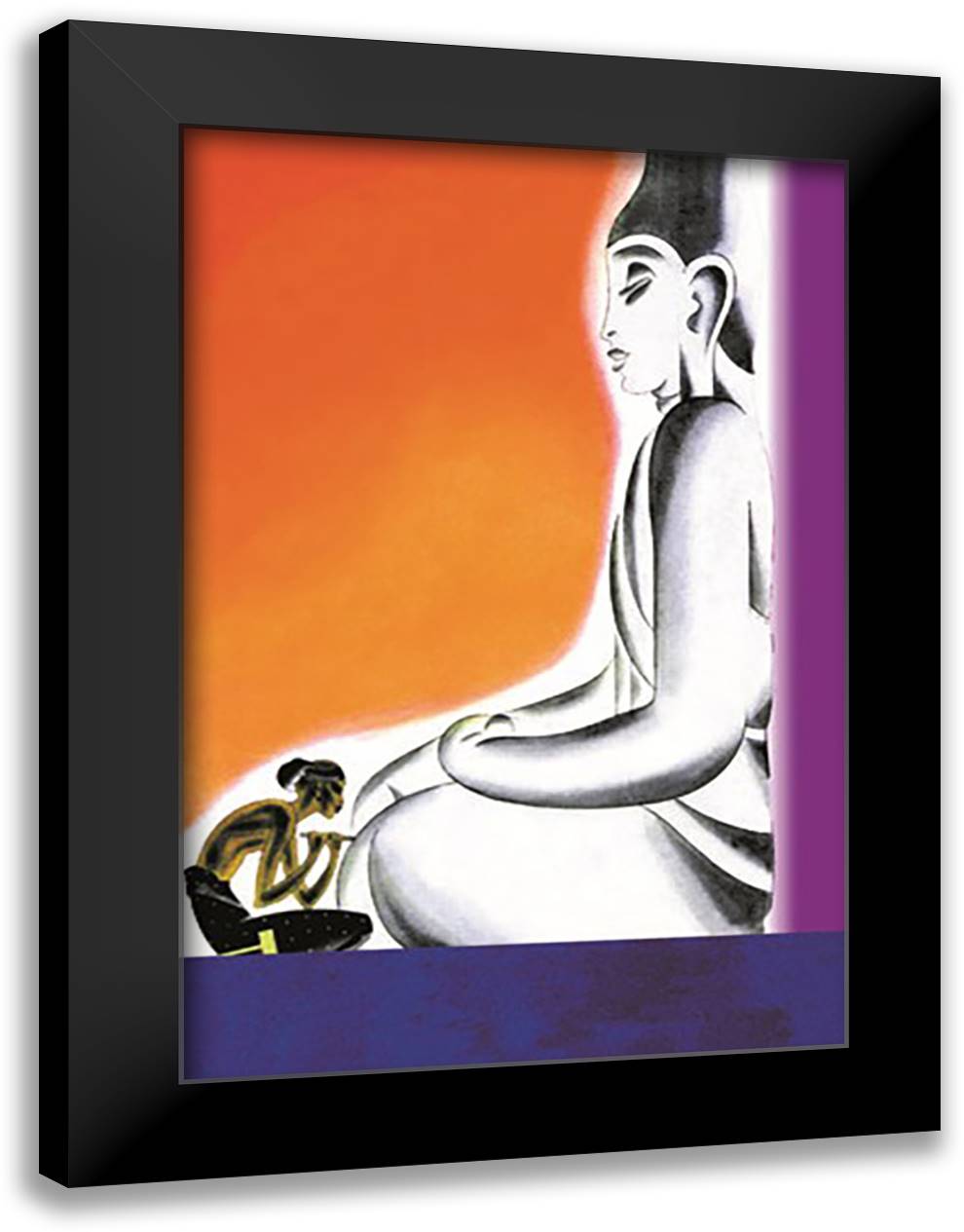 Burmese Sculptor at the knees of Buddha 16x22 Black Modern Wood Framed Art Print Poster by McIntosh, Frank