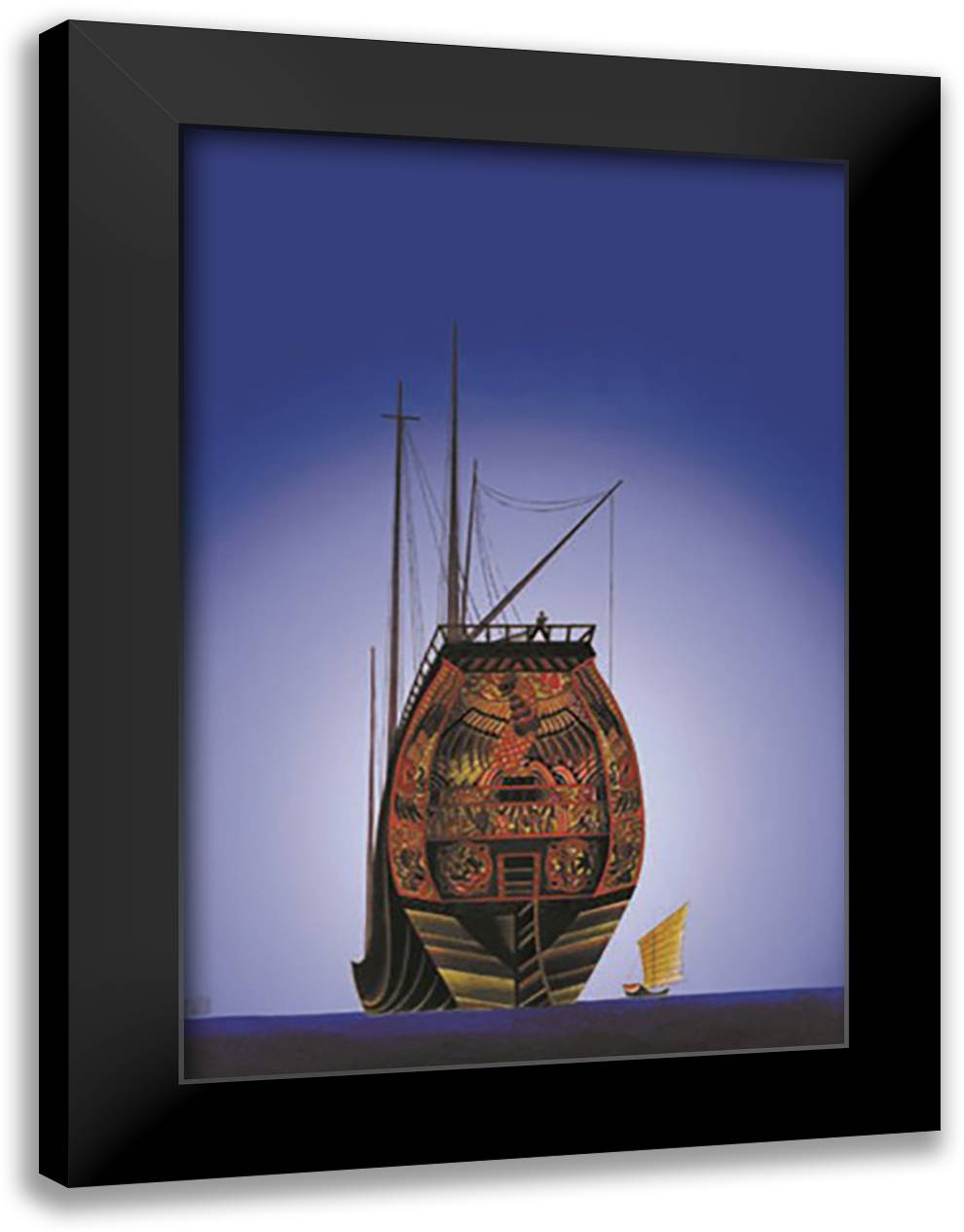 Chinese Junks 16x22 Black Modern Wood Framed Art Print Poster by McIntosh, Frank