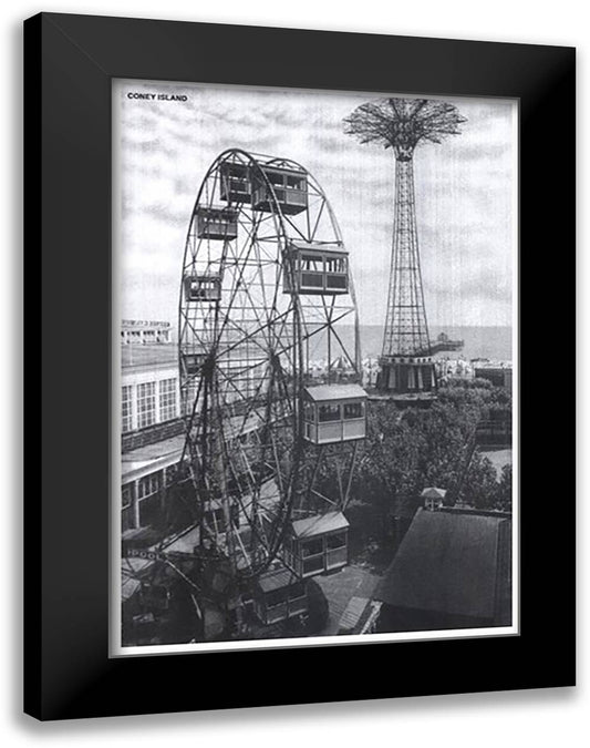 Coney Island Amuseument Park 16x22 Black Modern Wood Framed Art Print Poster