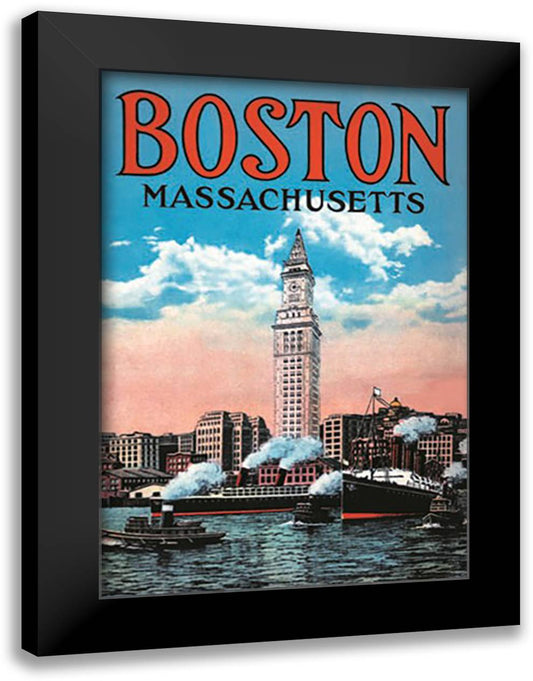 Boston Massachusetts 16x22 Black Modern Wood Framed Art Print Poster