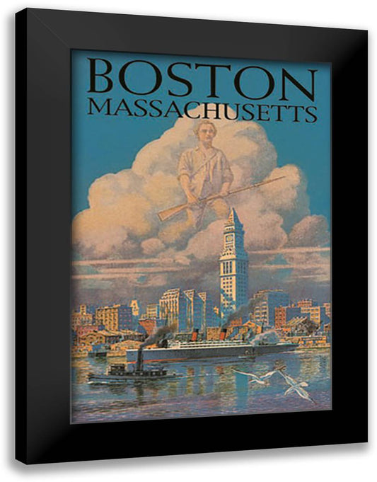 Boston 16x22 Black Modern Wood Framed Art Print Poster