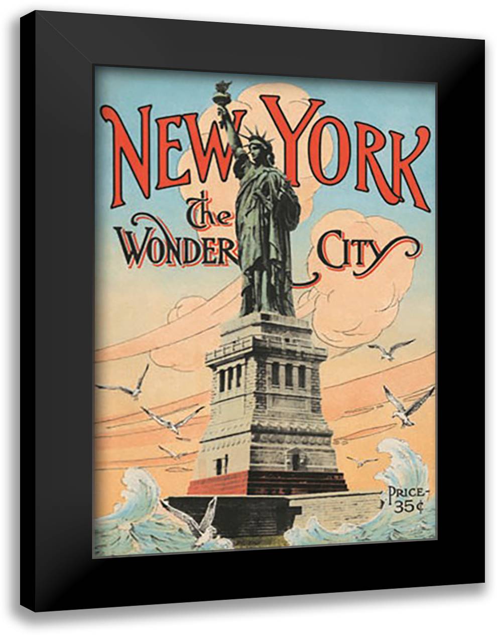 New York; The Wonder City 16x22 Black Modern Wood Framed Art Print Poster