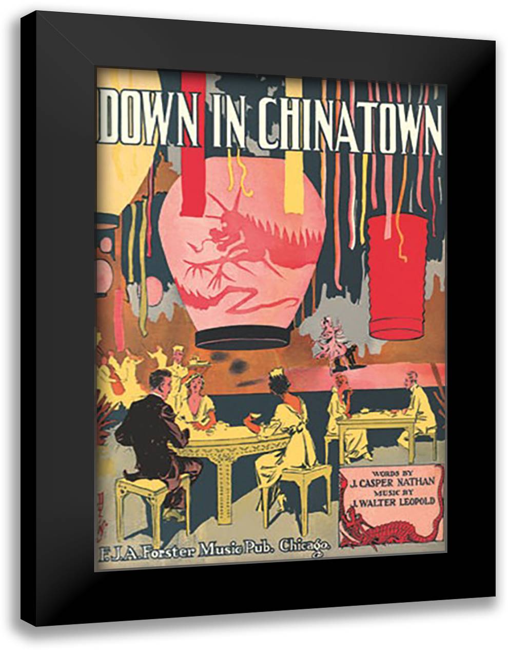 Down in Chinatown 16x22 Black Modern Wood Framed Art Print Poster by Duli
