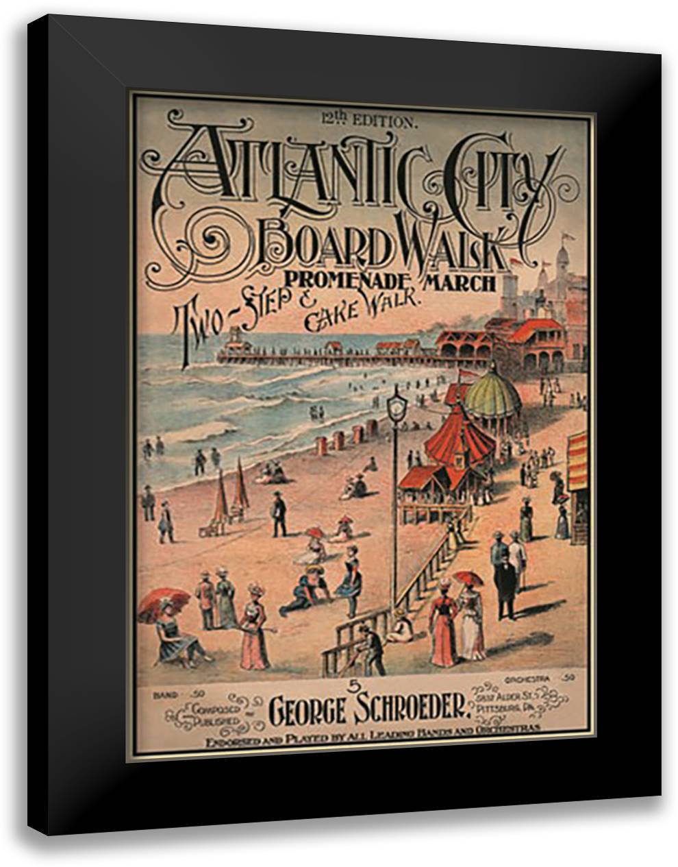 Atlantic City Board Walk Promenade March 16x22 Black Modern Wood Framed Art Print Poster