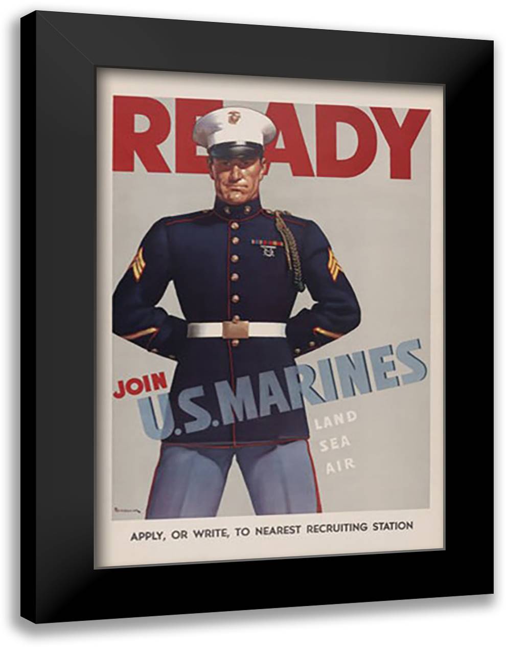 Ready - - Join U.S. Marines 16x22 Black Modern Wood Framed Art Print Poster by Sundblom