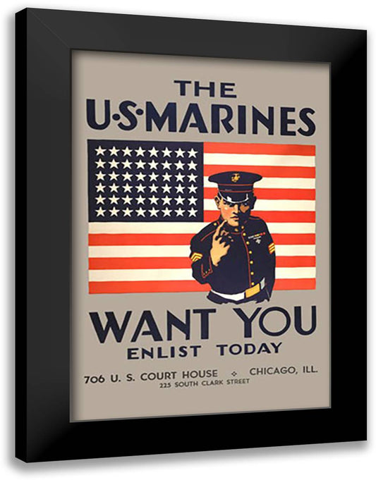 The US Marines Want You 16x22 Black Modern Wood Framed Art Print Poster