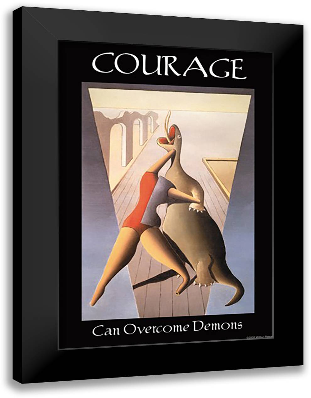 Courage - Can Overcome Demons 16x22 Black Modern Wood Framed Art Print Poster by Pierce, Wilbur