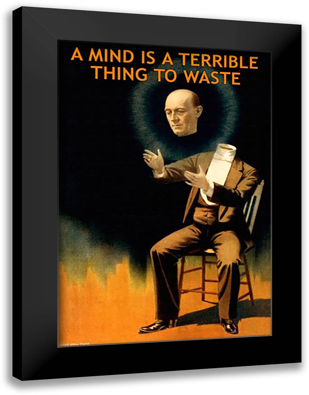 A Mind is a terrible thing to waste 16x22 Black Modern Wood Framed Art Print Poster by Pierce, Wilbur