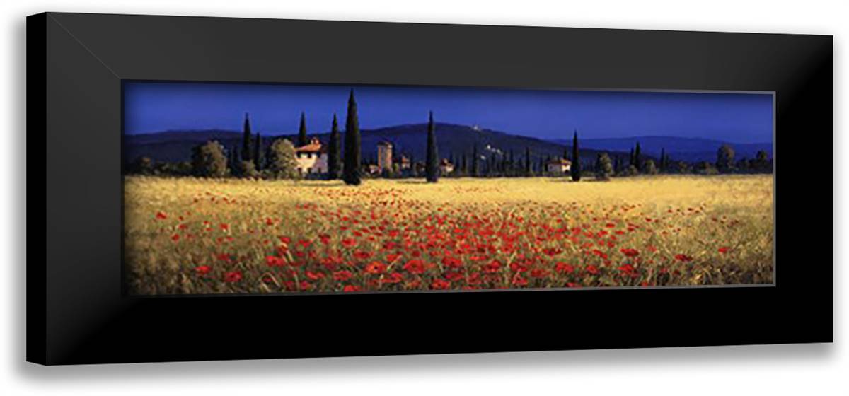 Tuscan Panorama - Poppies 40x16 Black Modern Wood Framed Art Print Poster by Short, David