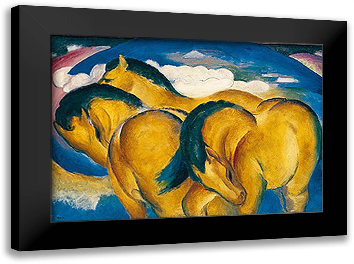 Die Kleinen Gelben Pferde 40x28 Black Modern Wood Framed Art Print Poster by Marc, Franz
