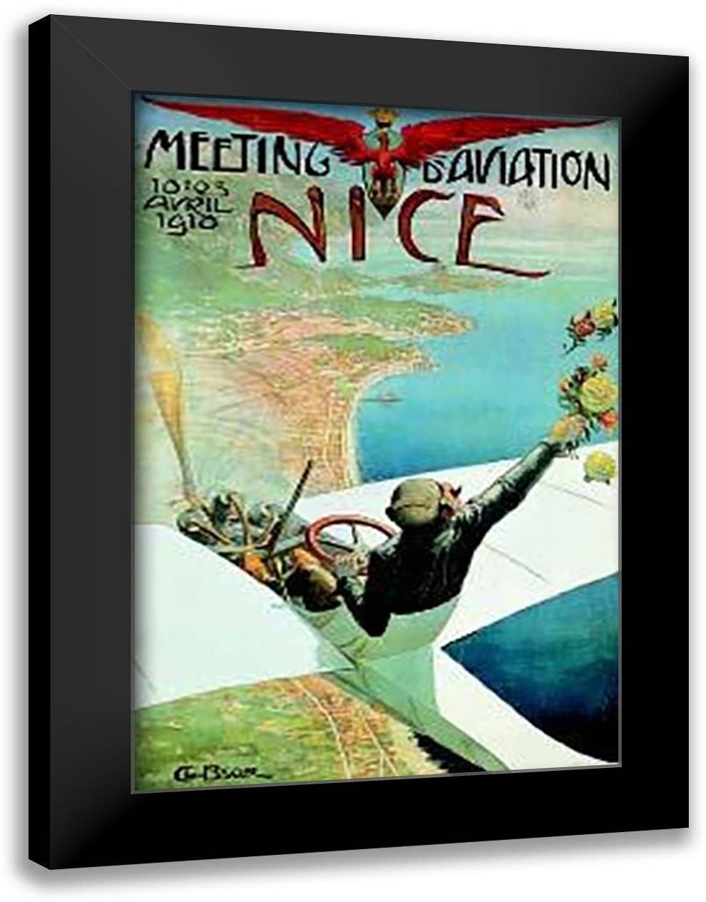 Meeting d'Aviation Nice 28x40 Black Modern Wood Framed Art Print Poster