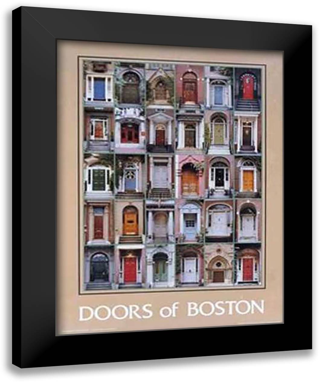 Doors of Boston 26x34 Black Modern Wood Framed Art Print Poster by Huebner, Dottie