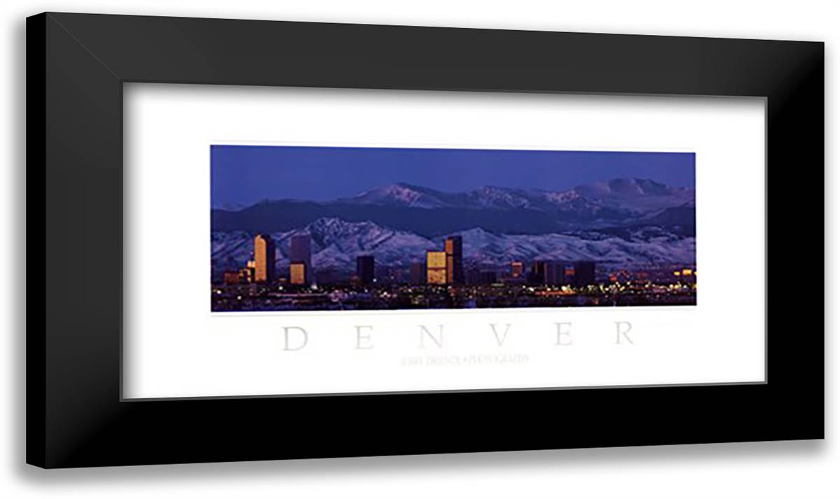 Denver-Skyline and Mountains 24x14 Black Modern Wood Framed Art Print Poster by Driendl, Jerry