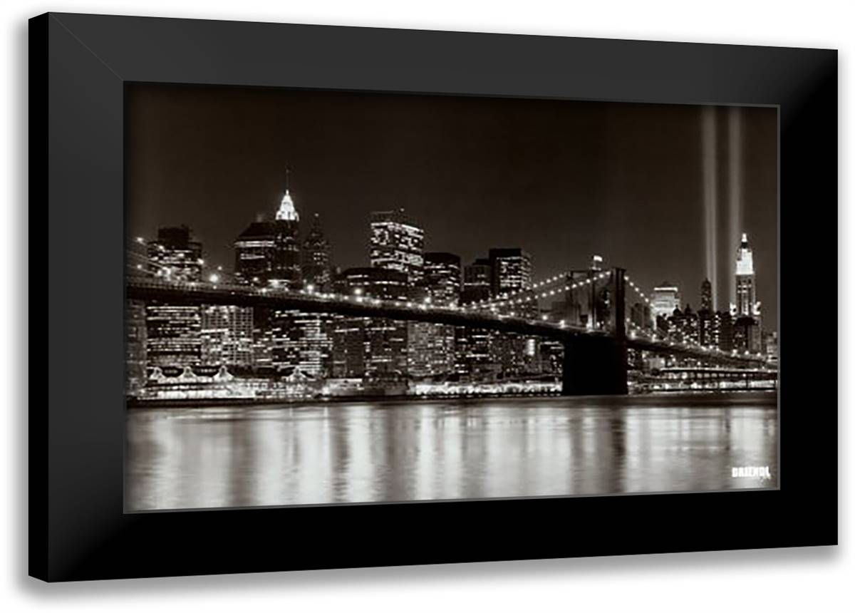 Ny - Towers and Spot Lights 40x28 Black Modern Wood Framed Art Print Poster by Driendl, Jerry