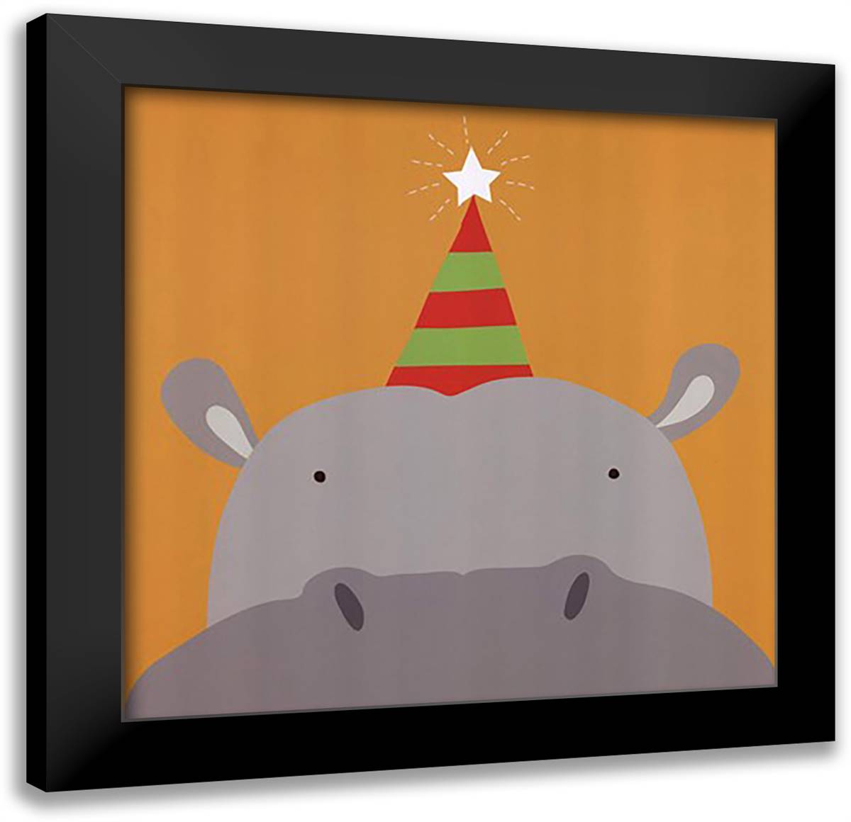 Peek-A-Boo Hippo 16x16 Black Modern Wood Framed Art Print Poster by Lau, Yuko