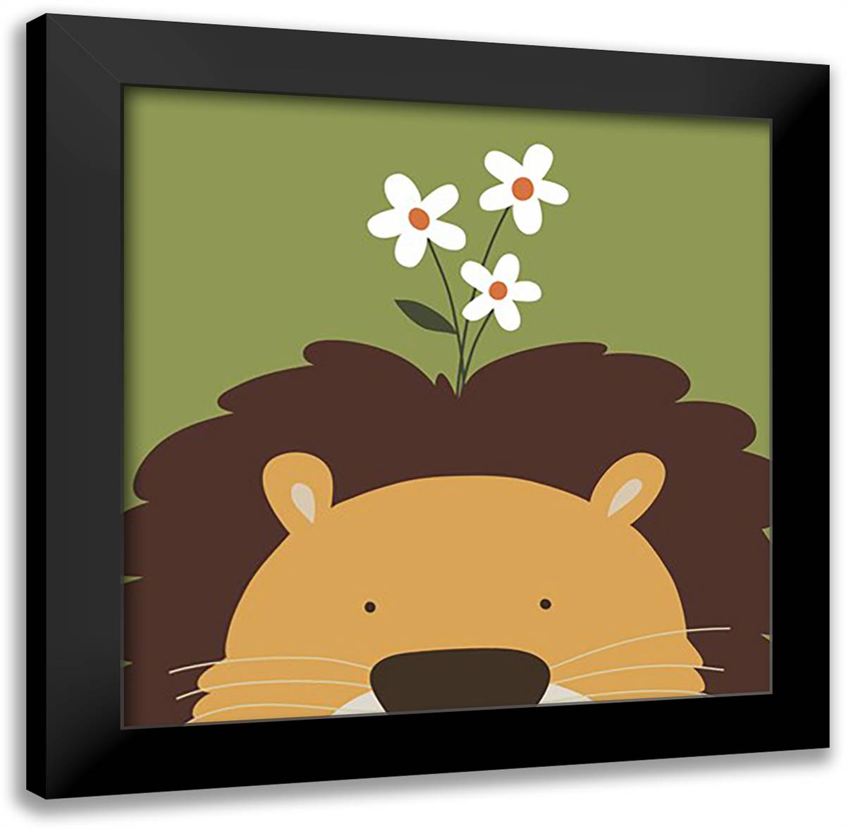 Peek-A-Boo Lion 16x16 Black Modern Wood Framed Art Print Poster by Lau, Yuko