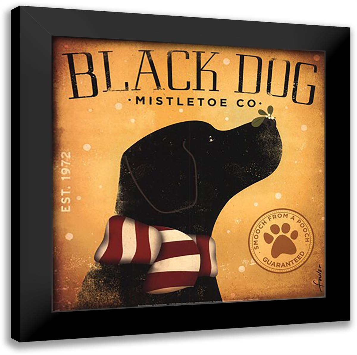 Black Dog Mistletoe 16x16 Black Modern Wood Framed Art Print Poster by Fowler, Stephen