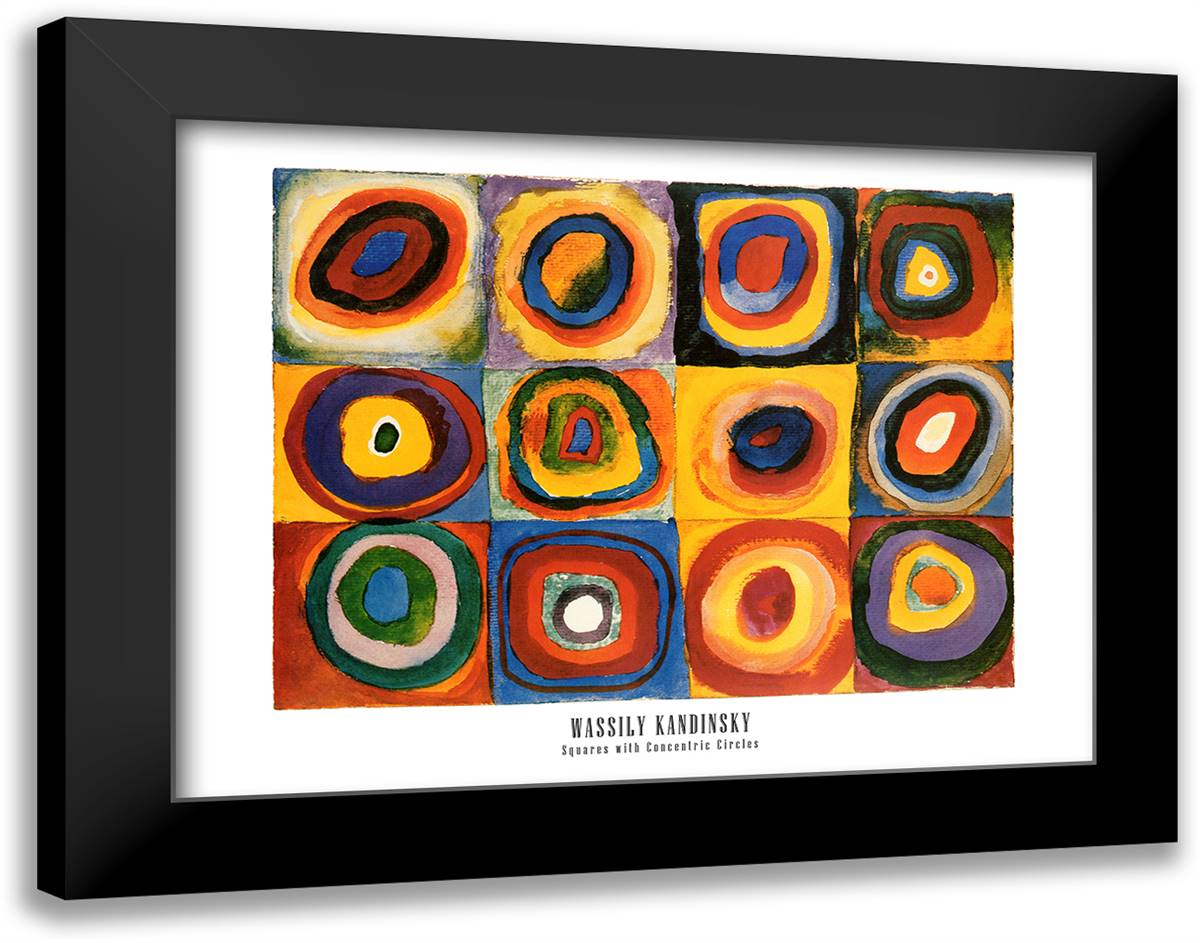 Squares Wconcentric Circles 36x28 Black Modern Wood Framed Art Print Poster by Kandinsky, Wassily