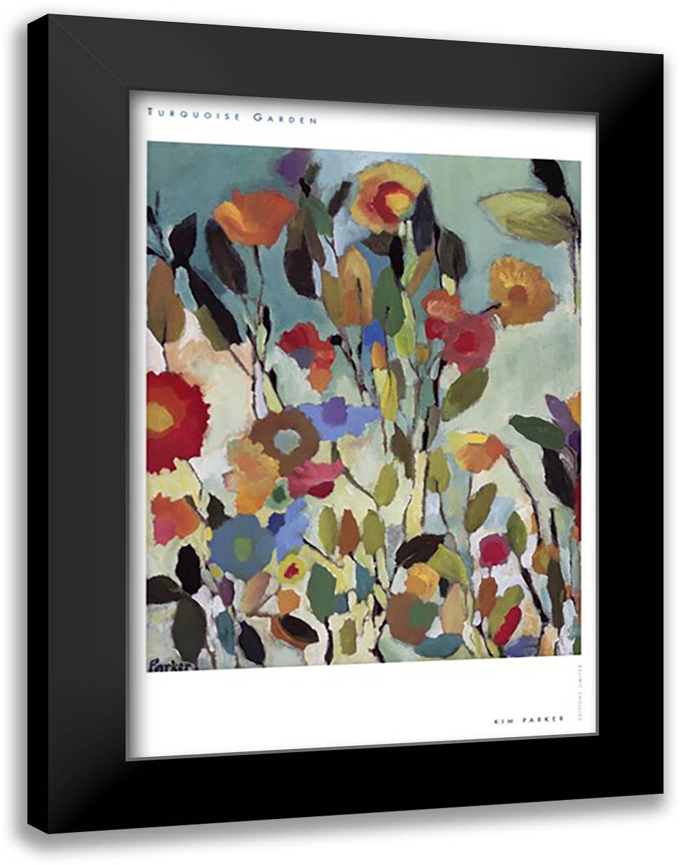 Turquoise Garden 28x40 Black Modern Wood Framed Art Print Poster by Parker, Kim