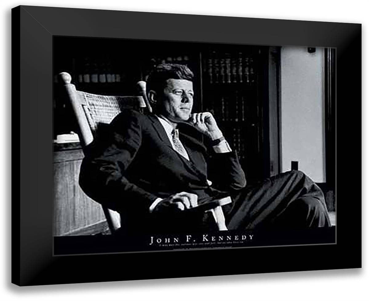 John F Kennedy 32x26 Black Modern Wood Framed Art Print Poster
