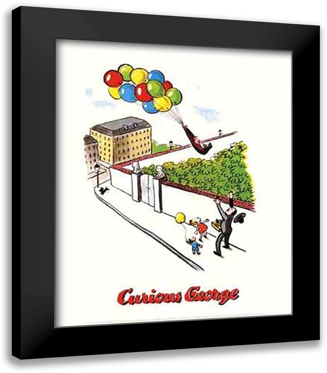 Curious George (Balloons) 20x24 Black Modern Wood Framed Art Print Poster