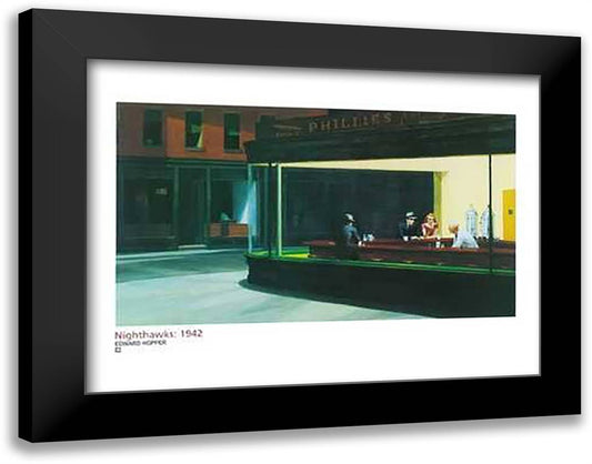 Night Hawks 36x28 Black Modern Wood Framed Art Print Poster by Hopper, Edward