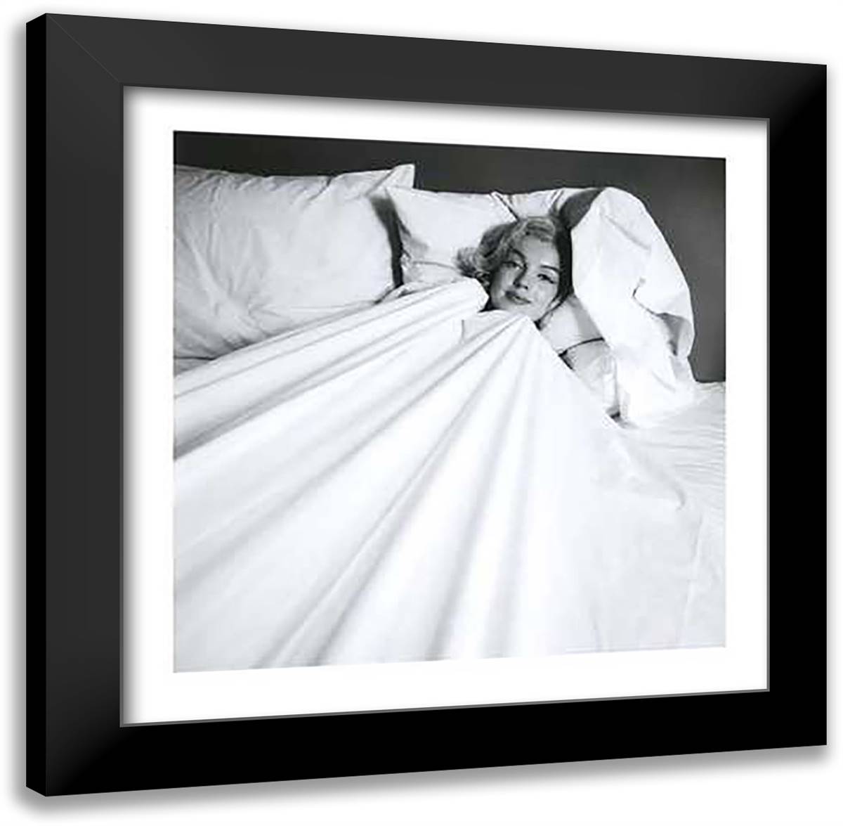 Marilyn In Bed 28x28 Black Modern Wood Framed Art Print Poster