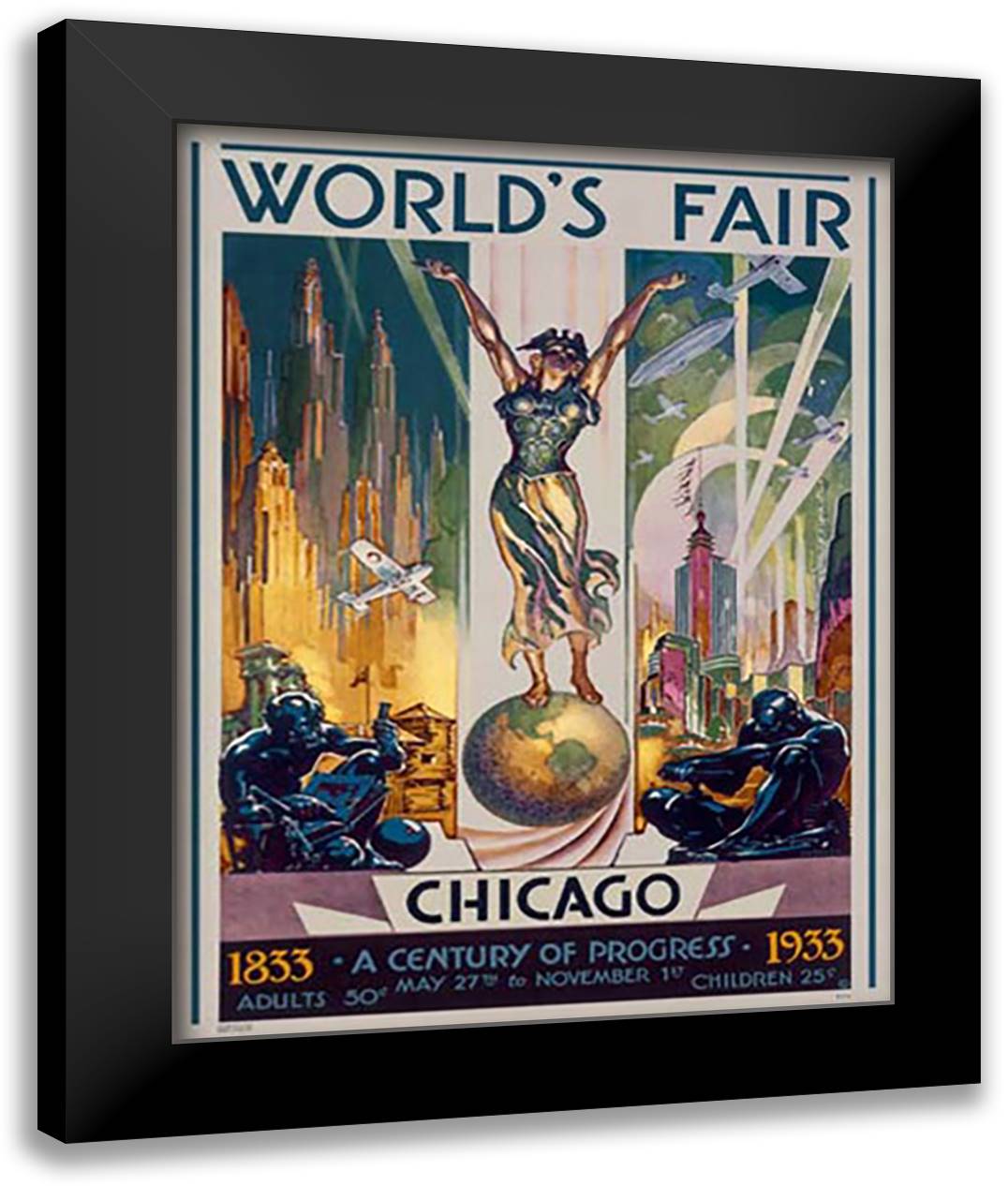 Chicago Worlds Fair 1933 28x36 Black Modern Wood Framed Art Print Poster by Sheffer, Glen