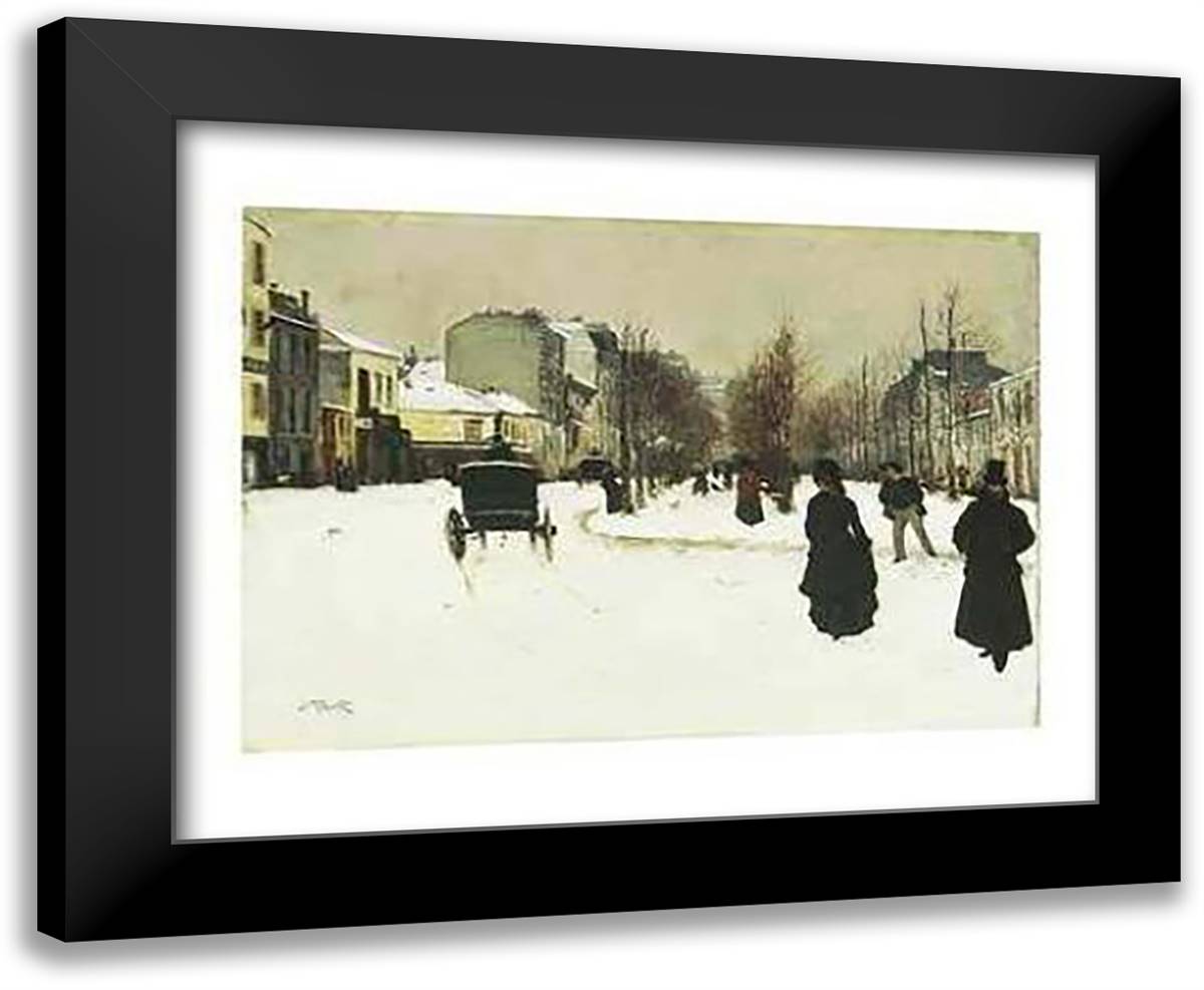 Boulevard de Clichy Under Snow 24x20 Black Modern Wood Framed Art Print Poster by Goeneutte, Norbert