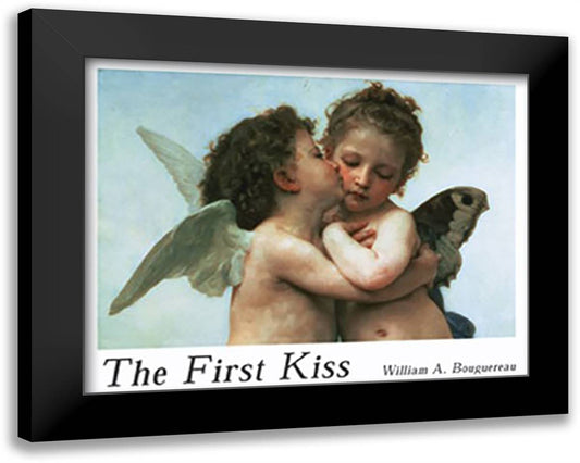 First Kiss 30x24 Black Modern Wood Framed Art Print Poster by Bouguereau, William Adolphe