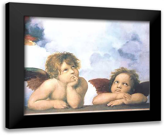 The Cherubim Putti Angels of The Sistine Madonna, c.1514 14x12 Black Modern Wood Framed Art Print Poster by Raphael