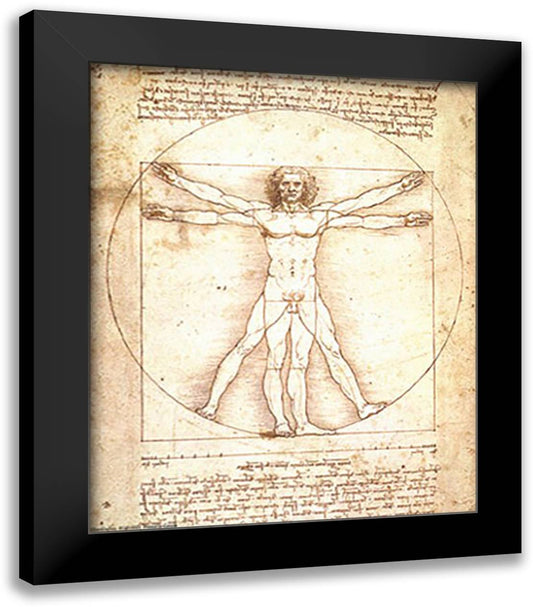 Human Proportions-Vitruvian Man 12x14 Black Modern Wood Framed Art Print Poster by da Vinci, Leonardo