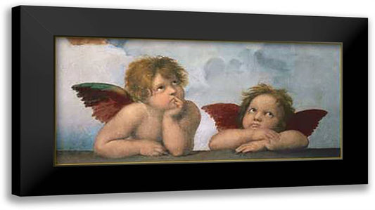 The Cherubim Putti Angels of The Sistine Madonna, c.1514 28x16 Black Modern Wood Framed Art Print Poster by Raphael