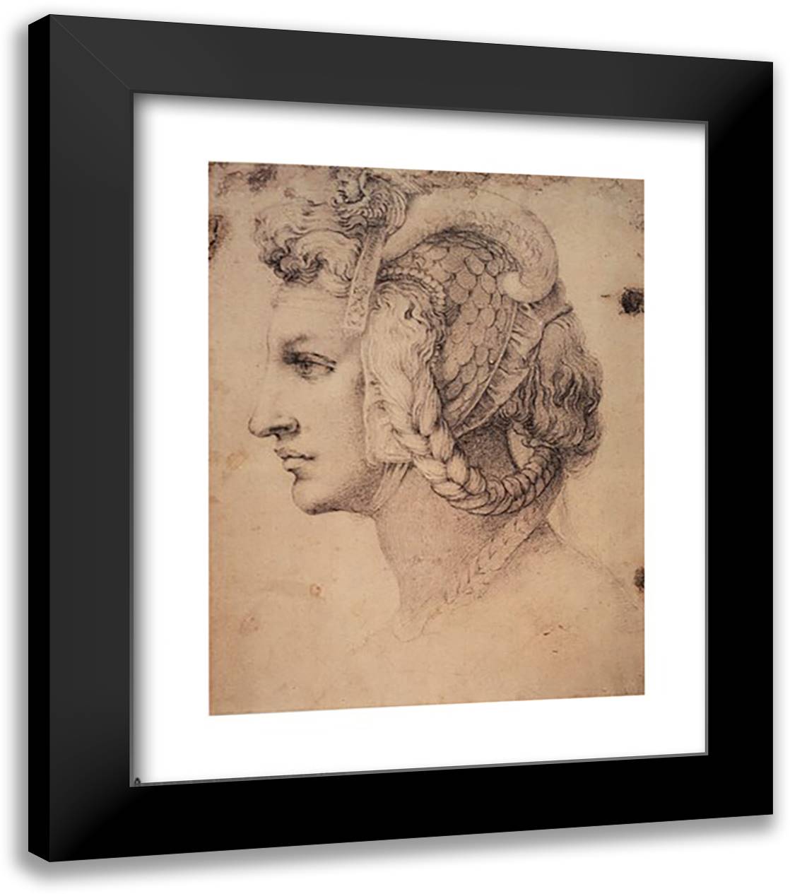 Drawing of a Woman 20x24 Black Modern Wood Framed Art Print Poster by Michelangelo