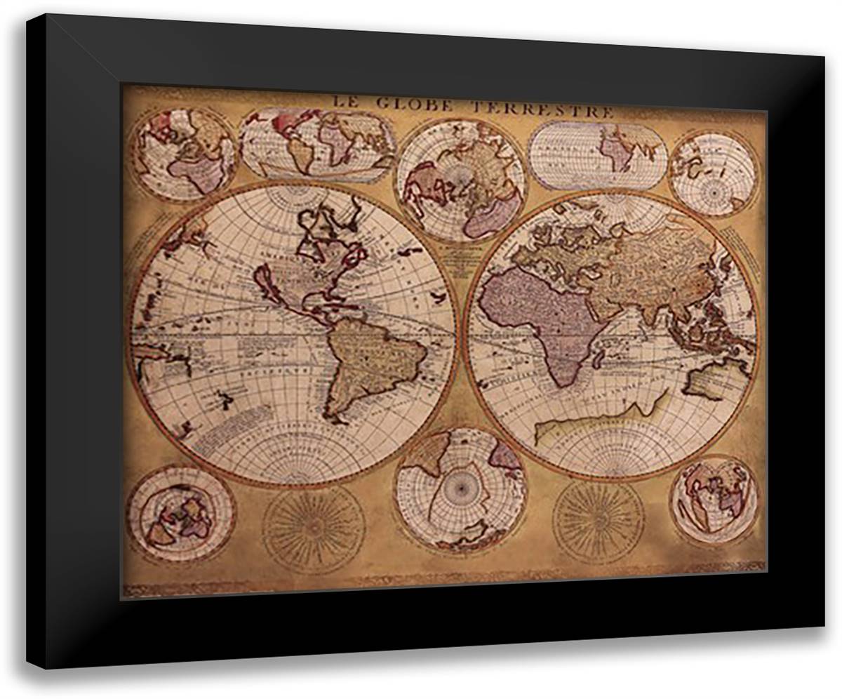 Map - Globe Terrestre 24x20 Black Modern Wood Framed Art Print Poster