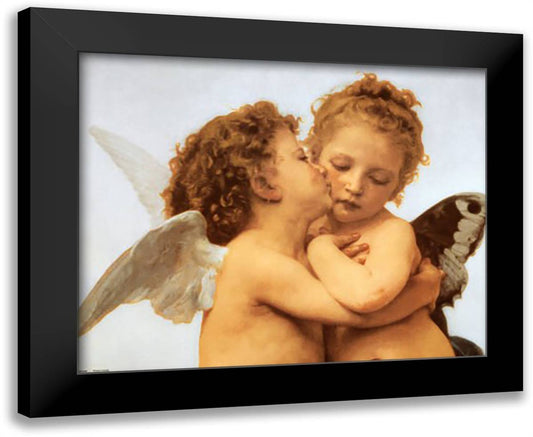 First Kiss 24x20 Black Modern Wood Framed Art Print Poster by Bouguereau, William Adolphe