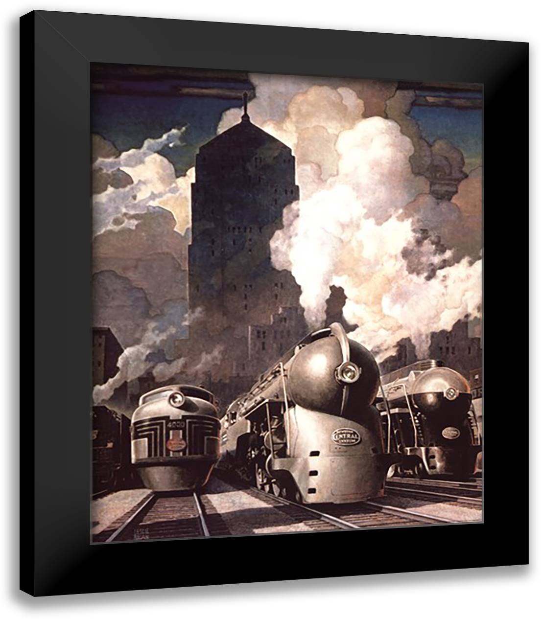 New York Central System 26x32 Black Modern Wood Framed Art Print Poster