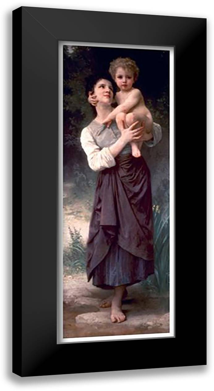Mother And Child 12x40 Black Modern Wood Framed Art Print Poster by Bouguereau, William Adolphe