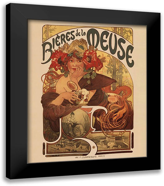 Bieres De La Meuse 20x24 Black Modern Wood Framed Art Print Poster by Mucha, Alphonse
